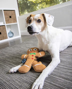 goDog Christmas Gingerbread Man Squeaky Plush Dog Toy, Chew Guard Technology - Brown, Large
