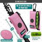 PetAmi Dog Poop Bag Holder for Leash, Dog Waste Bag Dispenser with Clip, Doggy Walking & Camping Accessories with Trash Bag Roll, Pink 1 Pack