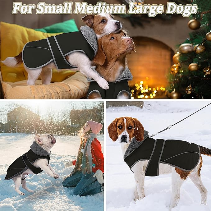Dogcheer Dog Coat, Waterproof Dog Jacket Reflective Pet Winter Coat with Adjustable Hook & Loop, Christmas Puppy Fleece Jacket Warm Turtleneck Snowsuit for Small Medium Large Dogs - Black, M