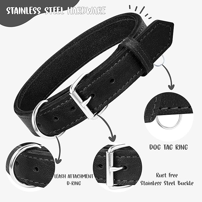 Riparo Dog Collar - Genuine Leather Dog Collars - Heavy Duty Dog Collars for Medium Large and Extra Large Dog Breeds (XL: 1.5” Wide for 22” - 26” Neck, Black)