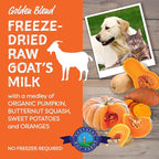 Shepherd Boy Farms Freeze Dried Raw Goats Milk with Probiotics for Dogs & Cats (Golden Blend), Organic USA Veggies & Fruits, High Protein, Digestible Goat Milk Powder, Food Toppers - Makes 32 FL OZ