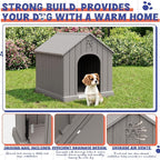 Dog House Outdoor Indoor, Plastic Small Dog House-Weatherproof & Insulated Design with Air Vents & Elevated Floor for Small to Medium Dogs, Easy Clean and Assemble (Grey)