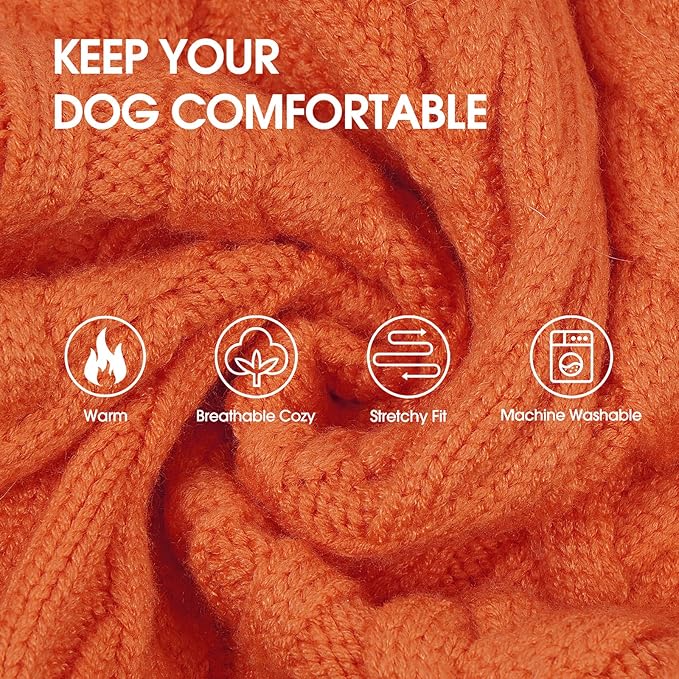 IECOii Girl XXXL Dog Sweater Dress, Girl Dog Sweaters for Extra Large Dogs Turleneck, Orange, XXXLarge, Thermal Warm Knitwear with Leash Hole, Adorable Cable Knit Sweater for Christmas & Thanksgiving