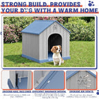 Dog House Outdoor Indoor, Plastic Small Dog House-Weatherproof & Insulated Design with Air Vents & Elevated Floor for Small to Medium Dogs, Easy Clean and Assemble (Blue)