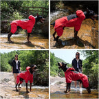 LOVELONGLONG Fleece-Lined Dog Raincoat with Removable Hood – Waterproof Winter Full Body Dog Jacket – Windproof Snowproof Cold-Weather Suit – Red-F S+