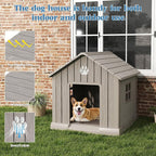 Dog House for Outdoor & Indoor Use with Window, Waterproof Ventilated Kennel with Elevated Floor, Easy to Clean Shelter for Small Medium Dogs (Grey, 29.9" L x 32.3" W x 32.5" H)