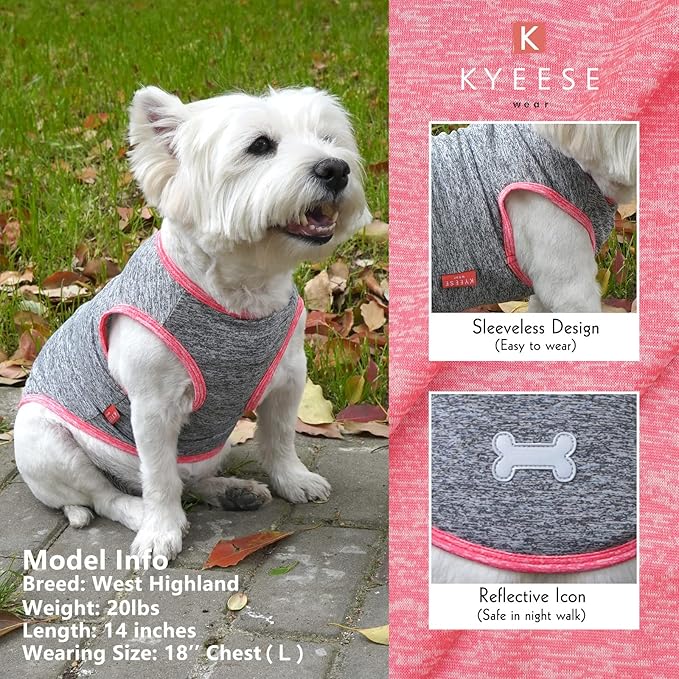 KYEESE 2 Pack Dog Shirts for Small Dogs Quick Dry Soft Stretchy Dogs T-Shirts with Reflective Label Tank Top Sleeveless Vest Sun Protection Pet Clothes Puppy Shirt, Coral Red+Grey, S