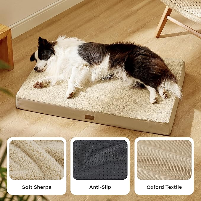 Bedsure Dog Beds Large Sized Dog - Comfy Flat Pet Beds with Removable Washable Cover, Orthopedic Egg Crate Foam Puppy Mat, Suitable for Pet Up to 65 lbs