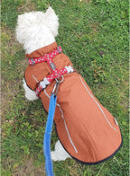 Mile High Life Dog Raincoat, Adjustable Waterproof Reflective Rain Jacket for Small Medium Large Dogs, Lightweight Breathable Pet Rain Coat with Leash Hole(Brown,XXS Chest 16-19")