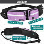 PetAmi Hands Free Dog Leash, Running Leash Belt Bag for Walking, Jogging, Waist Double Zipper Pouch with Poop Dispenser, Dual Padded Handles Reflective Bungee Double, Purple, 2 Leashes