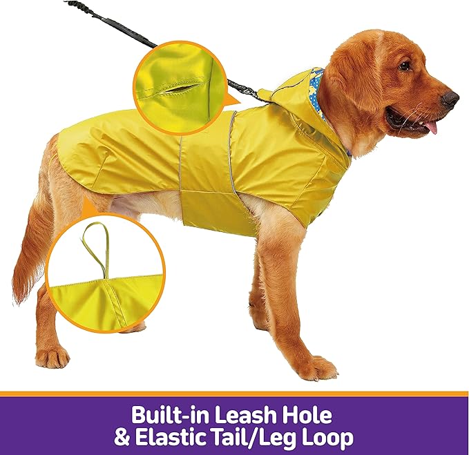 Dog Raincoat Reversible, Single Side Slicker Poncho Adjustable Waterproof Dog Rain Jacket with Leash Hole/Reflective Stripe Hooded Snowproof Windproof Clothes for Small to 3X-Large Dogs, XL