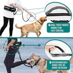 PetAmi Hands Free Dog Leash, Dog Running Leash Belt Bag for Walking, Jogging, Dog Waist Double Zipper Pouch with Poop Bag Dispenser, Dual Padded Handles Reflective Bungee Leash, Double (Black)