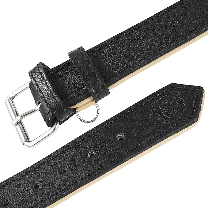 Riparo Adjustable Leather Dog Collar - Heavy Duty Wide Dog Collar for Small, Medium, Large and Extra Large Dogs with Dog Tag Holder (XL: 1.75" Wide for 21”-25” Neck, Black)