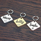 Ultra Joys Cat ID Tag Personalized Pet Tags, Durable Stainless Steel Small Pet Mini Dog Cat Tag Lightweight -Diamond Tag in Gold