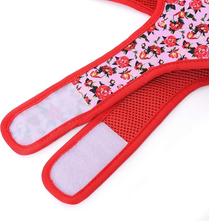 Mile High Life Velcro Dog Harness, Air Mesh Floral Vest Harness for 20 lbs Small Dogs & Cats, Easy Get on Adjustable Easy Closures Both Neck and Chest(Peony Rose, XS Chest 14"-16")