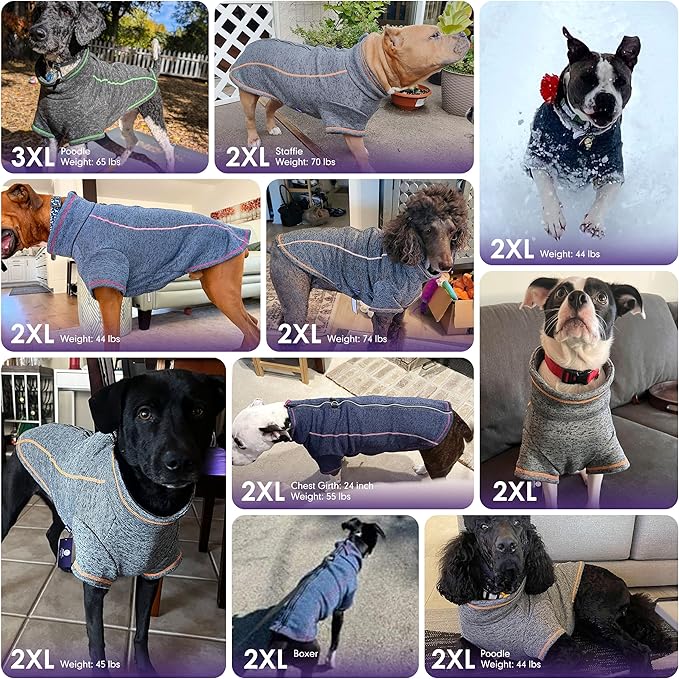 cyeollo Dog Jacket Sweater Reflective Warm Coats Zipper Up Step in Lightweight Fleece Jacket Pet Clothes Dog Jackets for Medium to Large Dogs
