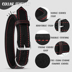 Riparo Dog Collar - Genuine Leather Dog Collars - Heavy Duty Dog Collars for Medium Large and Extra Large Dog Breeds (M: 1” Wide for 14” - 18” Neck, Black/Red Thread)