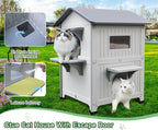 Rockever Plastic Insulated Outdoor Cat House with Escape Door, 2 Story Waterproof Cat House for Outdoor Cats for Feral Cats, Elevated Outside Cat Shelter, Clean and Assemble Easily