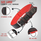 Riparo Adjustable Leather Dog Collar - Heavy Duty Wide Dog Collar for Small, Medium, Large and Extra Large Dogs with Dog Tag Holder (L: 1.5" Wide for 17"-21" Neck, Black/Red Thread)