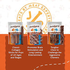 Jack&Pup 12" Beef Collagen Sticks for Dogs | Rawhide Free Dog Chews Long Lasting | Single Ingredient Healthy Dog Treats for Medium Dogs | Bully Stick Alternative (5 Pack)