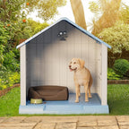 Dog House for Outdoor & Indoor Use with Window, Waterproof Ventilated Kennel with Elevated Floor, Easy to Clean Shelter for Small Medium Large Dogs (Blue, 37.2" L x 40" W x 40" H)