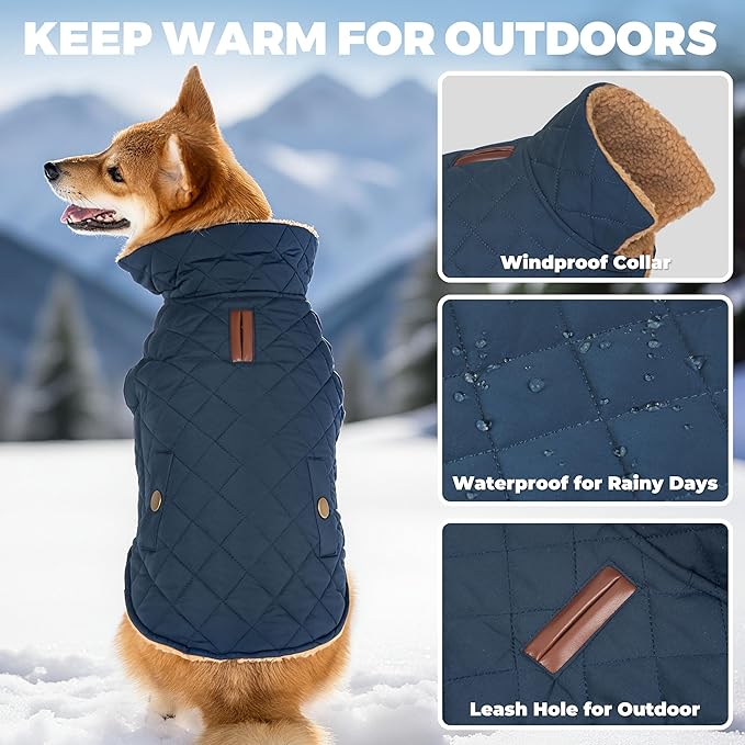 Dog Coat, Warm Windproof Dog Coats for Large Dogs Boy, Waterproof Pet Winter Jacket, Cold Weather Clothes Dogs Snowsuit with Leash Hole, Navy XXX-Large