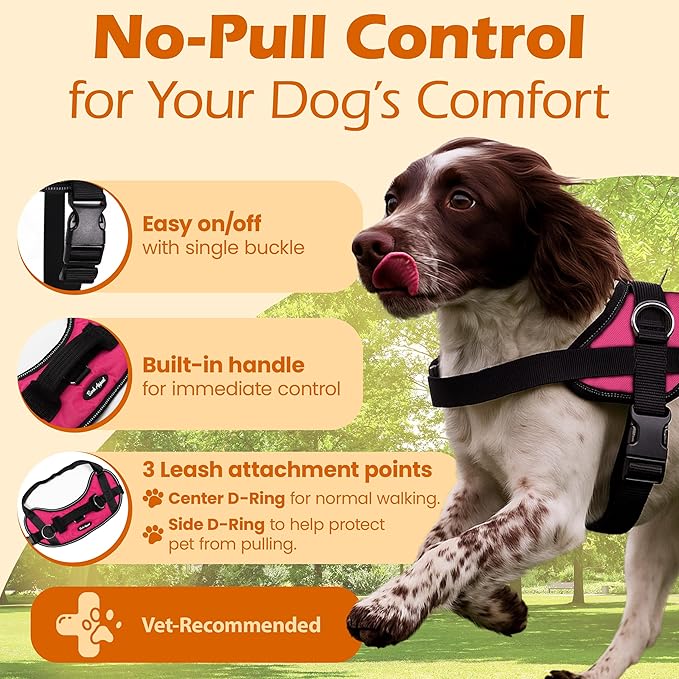 Bark Appeal Pink No-Pull Dog Harness for Extra Small Sized Pets – Adjustable, Reflective Vest with 3 Leash Clips for Added Control, Easy Walks & Training – XS