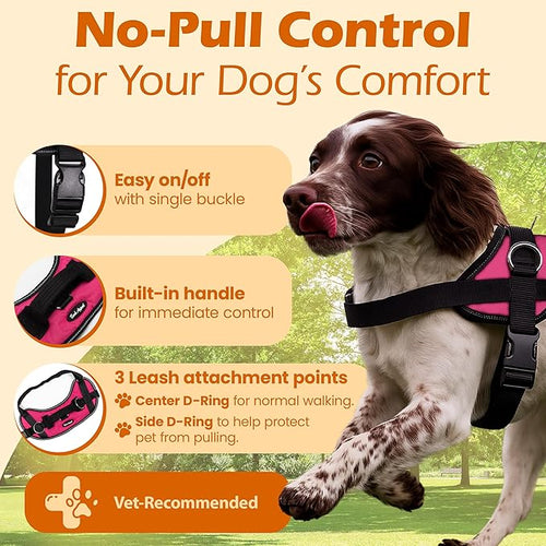 Bark Appeal Pink No-Pull Dog Harness for Large to Extra Large Sized Pets – Adjustable, Reflective Vest with 3 Leash Clips for Added Control, Easy Walks & Training – XL