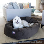 Majestic Pet 32 Inch Suede Calming Dog Bed Washable 32x23x7 (Inch) – Cozy Soft Round Donut Dog Bed with Spine Support for Dogs to Rest Their Head - Pet Bed Medium – Chocolate