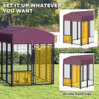 PawHut 8' x 4' x 6' Outdoor Dog Kennel, Welded Wire Dog Kennel Outside Run with 360° Rotating & 4 Level Adjustable Bowls, Waterproof & UV Resistant Cover, for S&M&L Breeds, Chickens, Ducks, Red