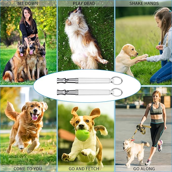 2 PCS Dog Whistles,Professional Recall Dog Training Whistle with Lanyard,Adjustable Ultrasonic Silent Dog Recall Whistles,Dog Whistle to Stop Barking Neighbors Dog,Dog Barking Stopper (White+White)