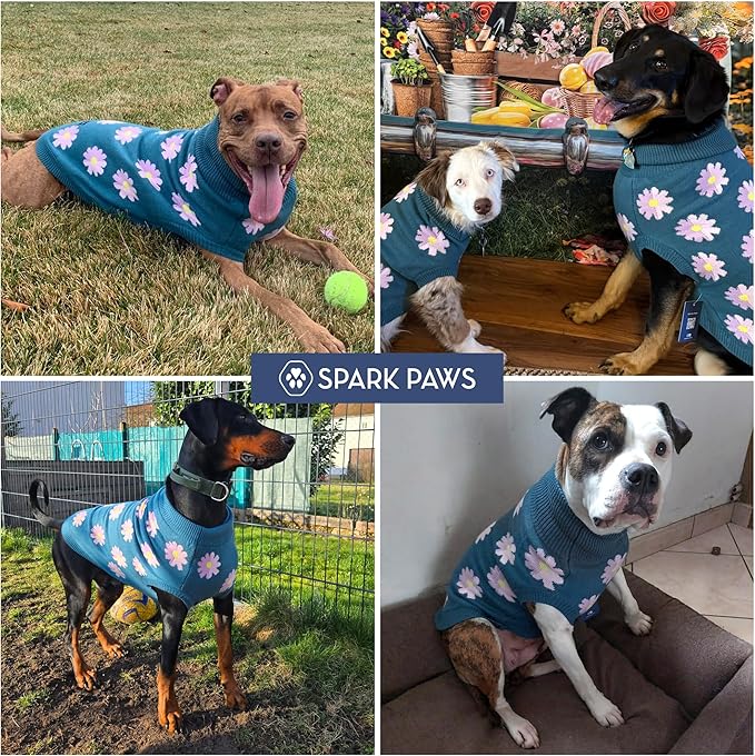 Spark Paws Knit Dog Sweater – Ultra Soft Warm Winter Dog Sweater for Small, Medium & Large Dogs – Stretch Fit Pet Sweater for French Bulldog, Pitbull, Girl & Boy Dogs Jacket, (Flower,L)