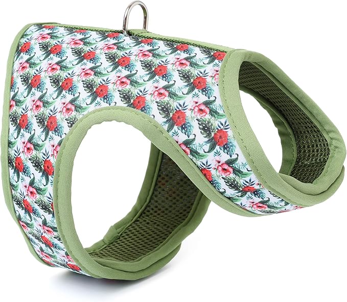Mile High Life Dog Harness, Air Mesh Floral Vest Harness for 20 lbs Small Dogs & Cats, Easy Get on Adjustable Easy Closures Both Neck and Chest(Wild Rose, S Chest 16"-18")