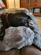FUNNY FUZZY Pet Fluffy Fuzzy Calming Dog Couch Bed Sofa Protector Washable Pets Mat for Large Medium Small Dogs and Cats (Grey,37.4 × 33.46 × 6.3 in)