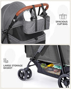 Dog Stroller for Large & Medium Dogs (20–132 lbs), Pet Stroller for 2 Small Dogs, Extra Large Heavy Duty, Foldable & Ventilated, Grey