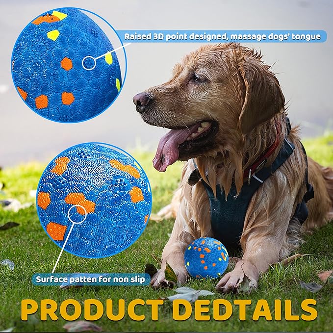 Dog Balls, Indestructible Dog Toy Ball for Aggressive Chewers, Durable High Elasticity Interactive Ball for Training Dog Catch and Fetch, Large Medium Small Dog and Puppies(Blue, 2.5in, 2pcs)
