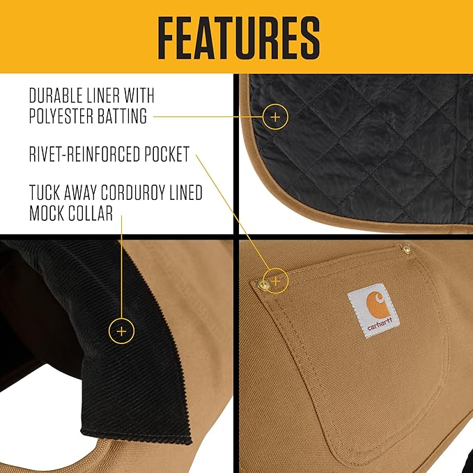 Carhartt Firm Duck Insulated Dog Chore Coat, Durable Weather Resistant Jacket for Cold and Windy Conditions, PFAS Free (Black), Small