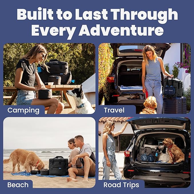 The Original Doggy Bag™ - Complete Dog Travel Bag for Supplies with 2 BPA-Free Travel Dog Bowls & 2 Pet Food Containers - Traveling Kit for Road Trip, Camping, Weekend Away or Doggy Gift - Charcoal