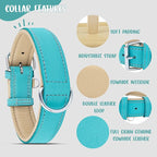 Riparo Adjustable Leather Dog Collar - Heavy Duty Wide Dog Collar for Small, Medium, Large and Extra Large Dogs with Dog Tag Holder, Blue Dog Collars (XL: 1.75" Wide for 21”-25” Neck, Aqua)