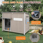 Outdoor Dog House Weatherproof, Wooden Puppy Shelter with Anti-Chewing Iron Frame and Elevated Floor, Sturdy Dog Kennel for Small, Medium & Large Dogs (Gray, 40" L x 26" W x 31" H)