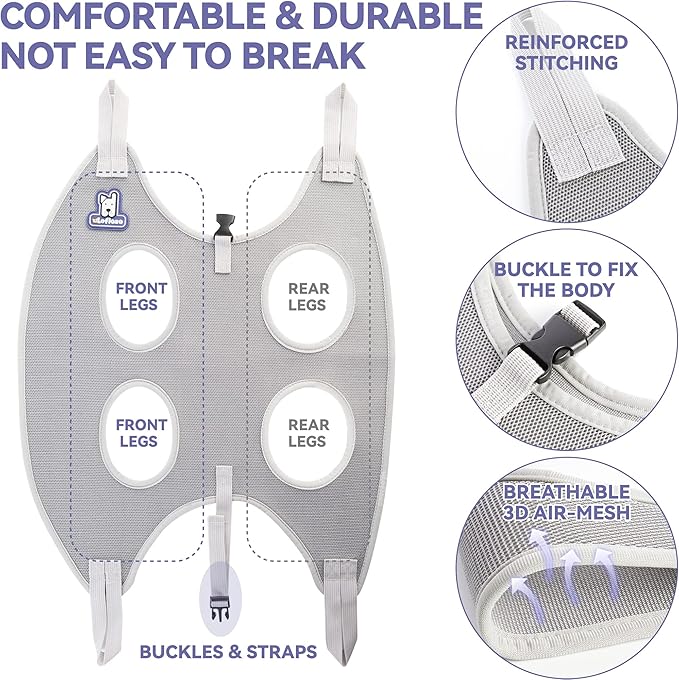 Dog Grooming Hammock Harness for Dogs & Cats with Pet Nail Clipper Trimmer - Cat Hanger Sling for Trimming Clipping Nails- Dog Hammock Restraint Bag for Small Medium Large pet （ Purple L）