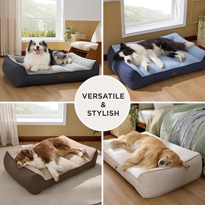 Bedsure Orthopedic Dog Beds Large Sized Dog - Extra Thick Supportive Large Dogs Bed with Waterproof Washable Cover, L Plus Comfort Pet Bed Sofa with Soft Plush Sherpa and Nonskid Bottom, Beige, 38"