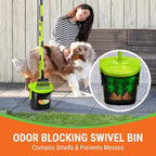 Pupzle Dog Pooper Scooper with Bag Attachment, 40" Long Handle Pooper Scooper for Large Dogs, Dog Poop Scoop for Yard, Large Capacity Swivel Bin and Rake, Lavender Scented Bags (Green)
