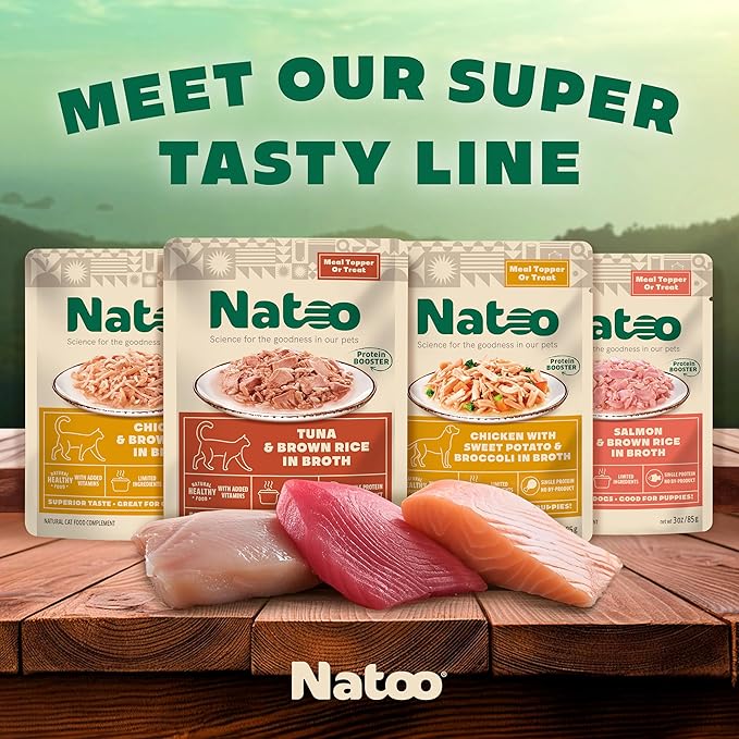 NATOO Cat Food Topper for Picky Eaters & Healthy Soft Cat Treat (Chicken & Brown Rice in Broth), Wet Food with Gravy, High Protein & Limited Ingredient, 2.4 oz (Case of 20)
