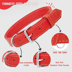 Riparo Dog Collar - Genuine Leather Dog Collars - Heavy Duty Dog Collars for Medium Large and Extra Large Dog Breeds (M: 1” Wide for 14” - 18” Neck, Red)