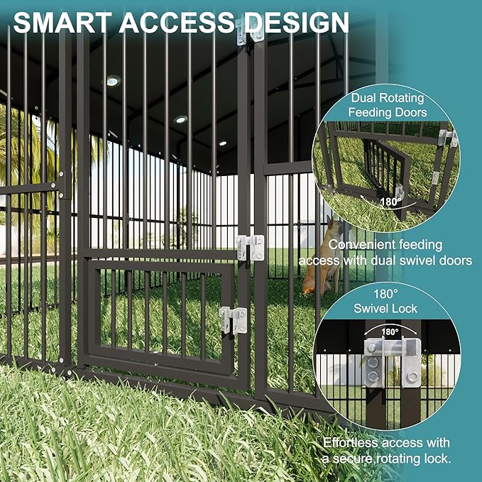 10x20x6 FT Large Dog Kennel, Outdoor Dog Crate with with Triple Safety Locks, Heavy Duty Outside Dog Cage Animal Enclosure with Roof Metal Secure Fence Playpen (118" W x 238" D x 78" H)