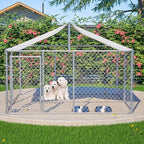 Outdoor Dog Enclosure Heavy Duty Dog Kennel House Mesh Outside Galvanized Chain Link Dog Run with Roof,Dog Cage Large Dogs Dog Pen Pet Kennel W/Waterproof Anti-UV Cover&Secure Lock for Large Dog