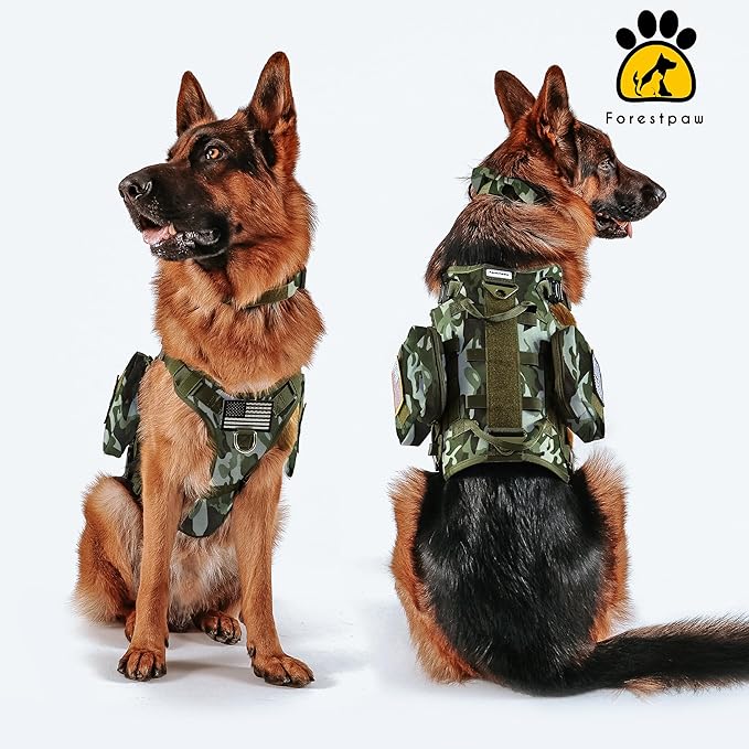 Forestpaw Dog Harness Medium Sized,Tactical Dog Harness with Handle,No Pull Military Style Service Dog Vest with Pockets Adjustable for Medium Large Dogs,Camouflage Green,Chest 21.5-45"