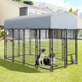 Outdoor Heavy Duty Large Dog Kennel Playpen - 8x4x6 Ft Welded Wire Steel Dog Run Enclosure Crate Cage with UV-Resistant Roof and Secure Lock for Chicken, Rabbit, Fox in Yard Patio Lawn