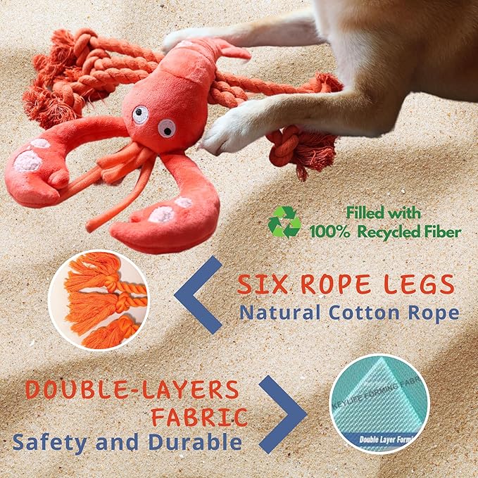 Lobster Dog Toys, Large Squeaky Rope Tug of War Dog Toys for Puppy, Small, Medium, Large Dogs, Interactive Stuffed Plush Toys